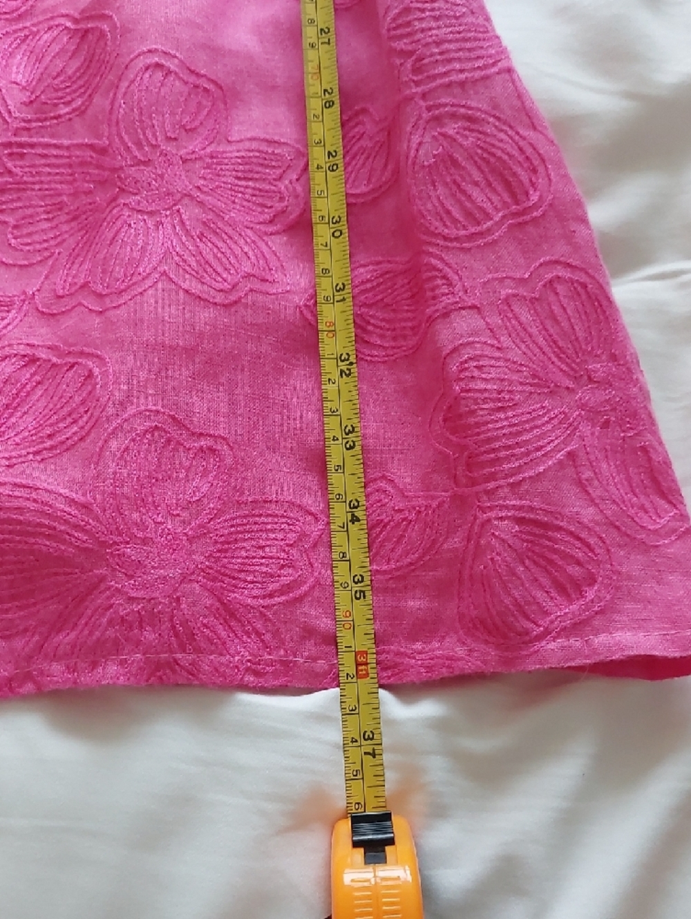 Size M, Martina Innocenti Pink Floral Embossed Short Sleeve 100% Linen DRESS - Picture 13 of 13